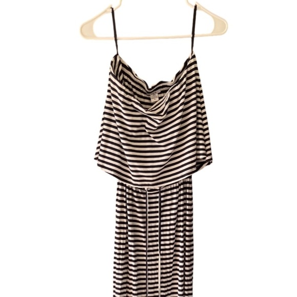 BAR III Tiered Strapless Maxi Dress | Black White Stripe | Size Medium - Picture 4 of 13